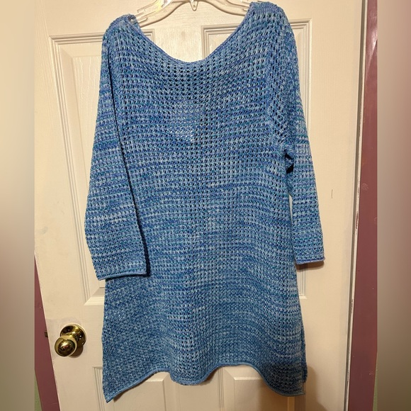 JEANNE PIERRE melange turquoise loos knit sweater/ tunic - Picture 3 of 13